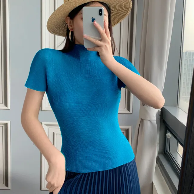 Women's Chiffon Shirt Temperament Half Neck Top Blue - Shop at LoveMi