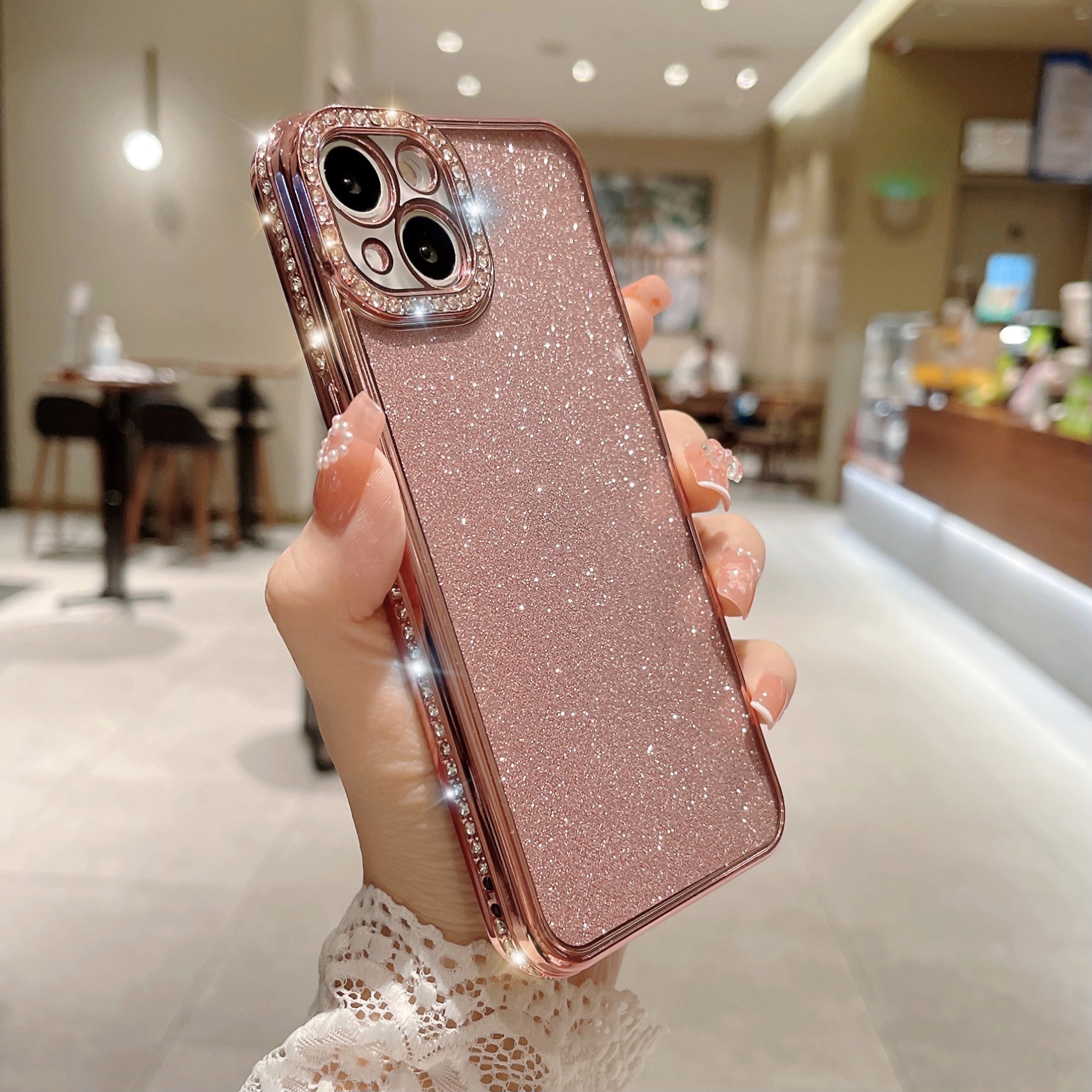Glitter Rhinestone Electroplated Straight Edge Transparent Drop-resistant Protective Shell - Image 11