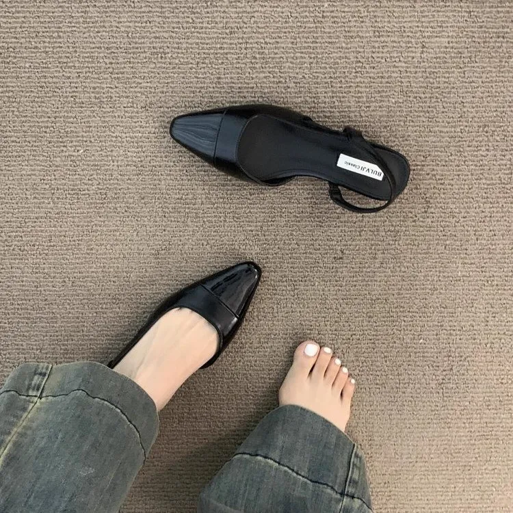 Low Heel Pointed Toe Closed Toe Sandals Female Gentle Pumps - Black