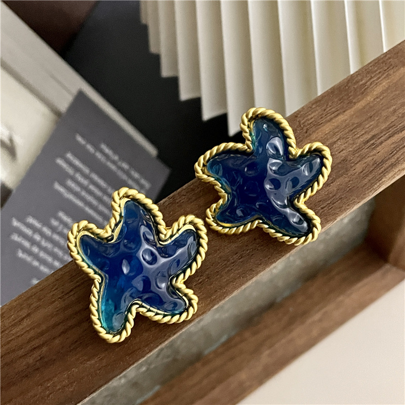 Retro Cool Ocean Style Handmade Colored Glaze Starfish Ear Clip
