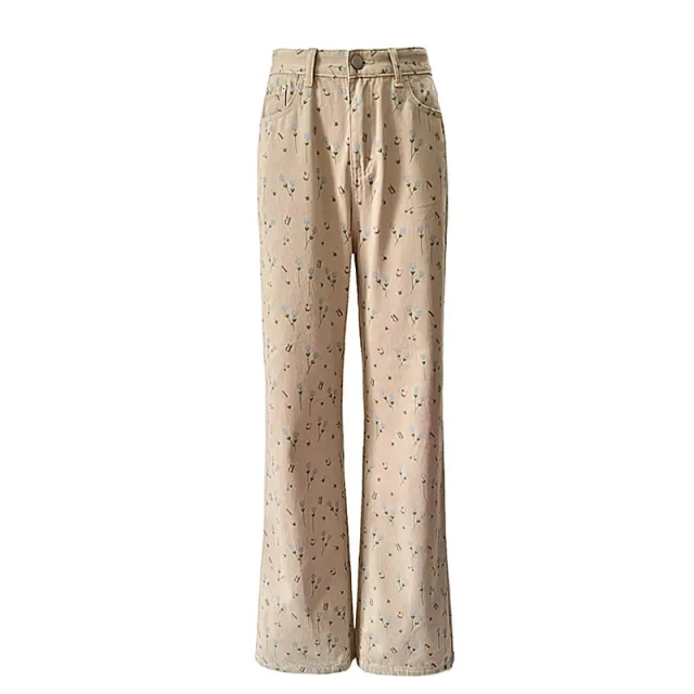 Plus Size Vintage Small Floral Jeans For Women Autumn Leisure Loose Floral - Shop at LoveMi