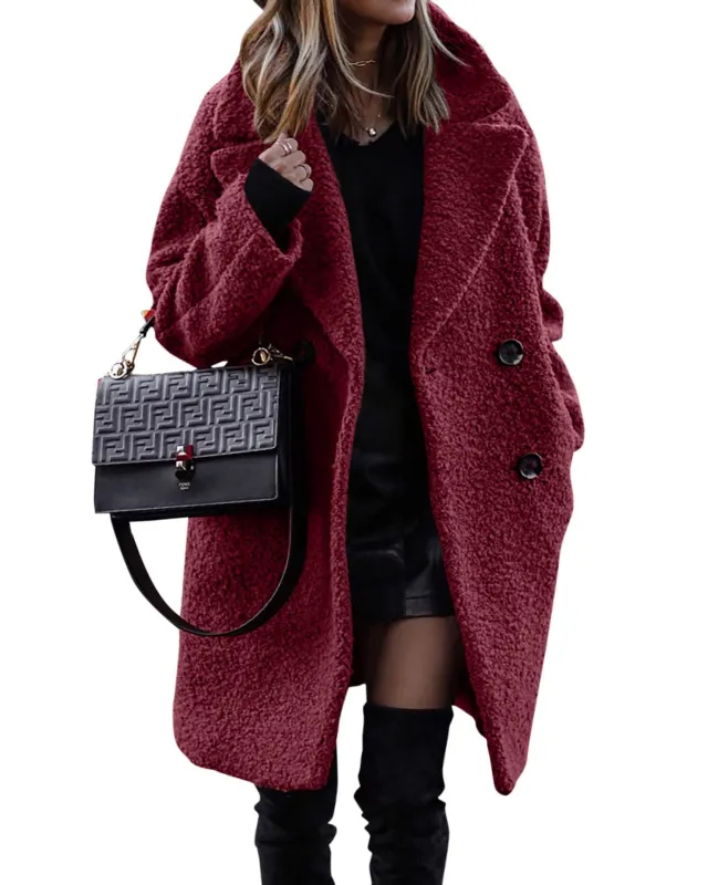 Fashion Temperament Commute Velvet Long Coat Wine Red - Shop at LoveMi