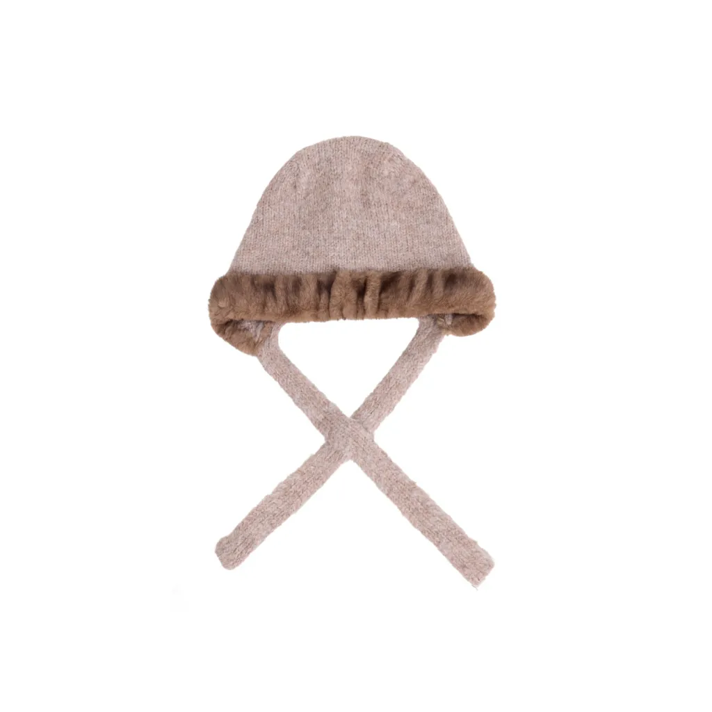 Women's Wool Knit Hat Outdoor Windproof Ear Protection Beanie - Khaki