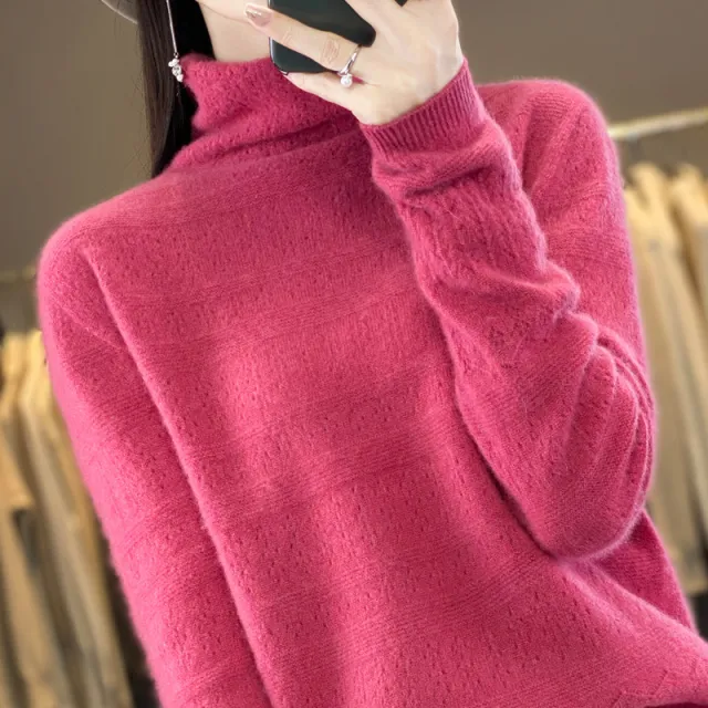 Pile Collar Front Line Ready made Garments 100 Woolen Sweater For Women Raspberry Color Xl - Shop at LoveMi
