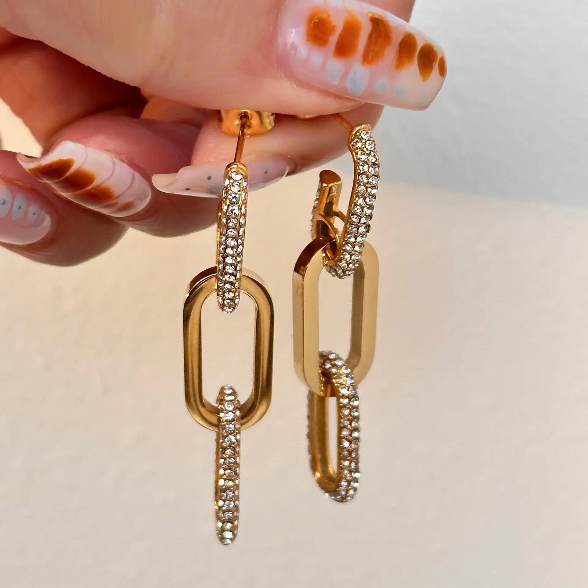 Retro Polished Rectangular Geometric Zircon Earrings