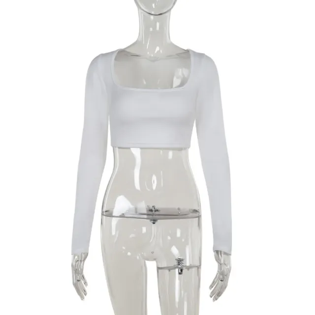 Fashion Style Temperament Leisure Pure Color All matching Short Square Collar Long Sleeve White - Shop at LoveMi