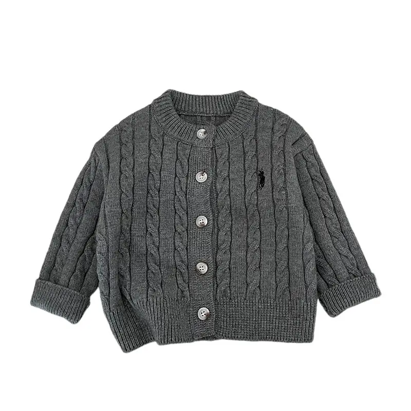 Fashionable Embroidered Casual Knitted Cardigan Childrens Sweater