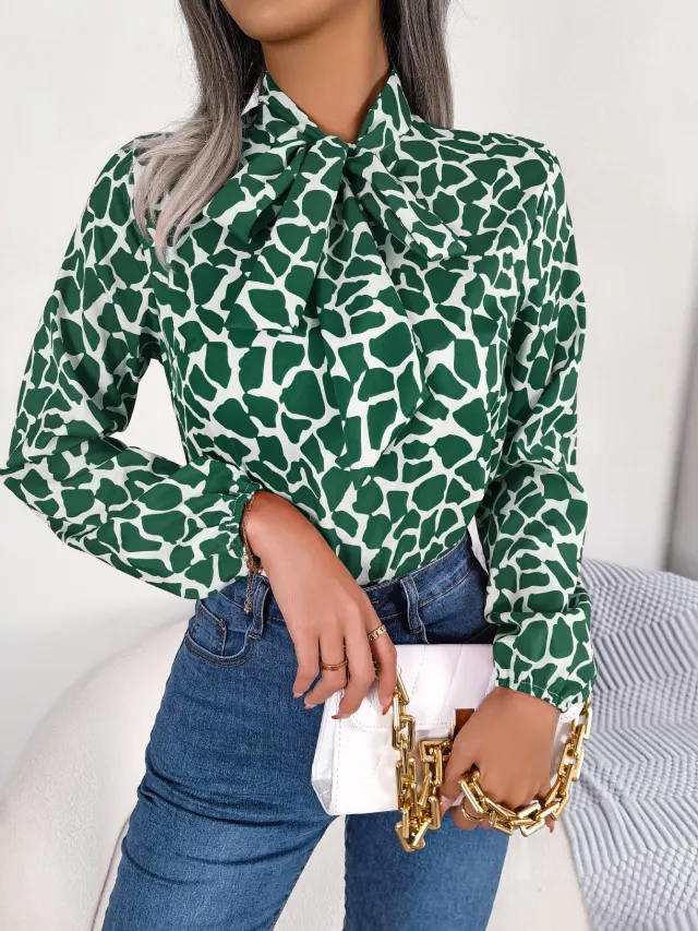 Women's Lantern Sleeve Chiffon Shirt Top Green - Shop at LoveMi