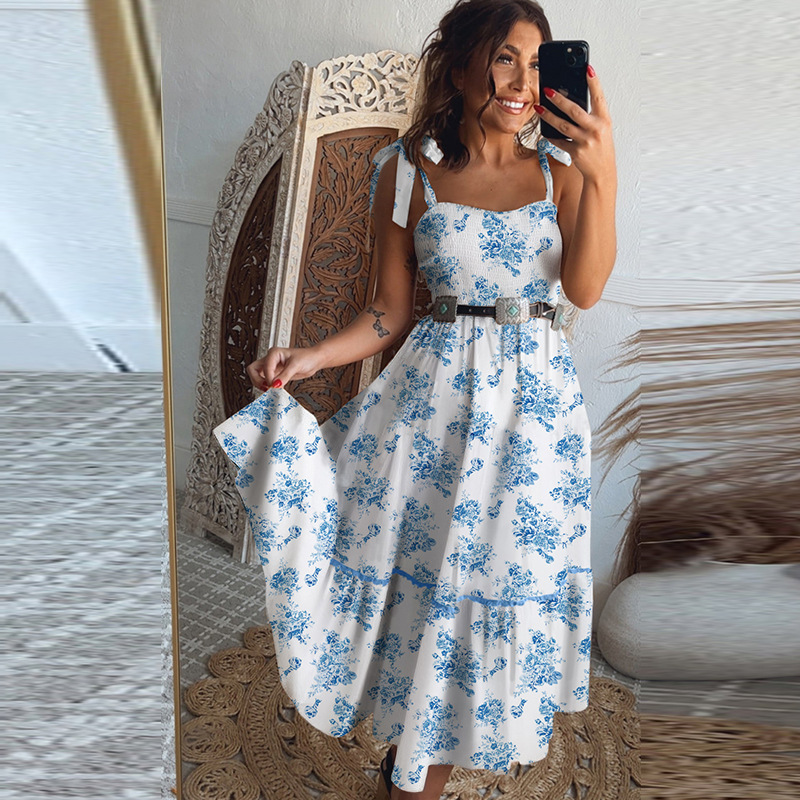 Fashionable All-match Tied Spaghetti-strap Long Dress