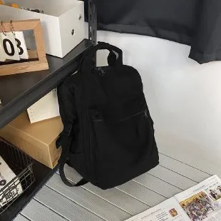 Korean Style Large Capacity Washed Canvas Backpack Retro Mori Leisure Black - Shop at LoveMi