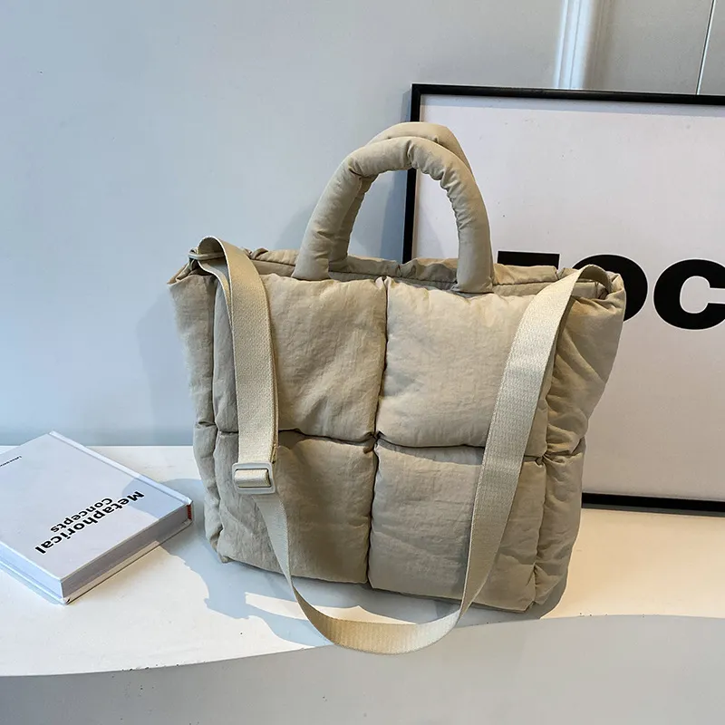 Women's Solid Color Large Capacity Cotton Clothing Tote Bag - Beige