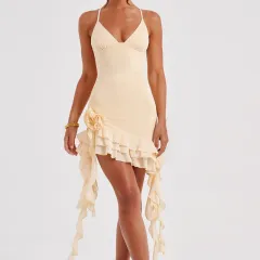Solid Color Three-dimensional Flower Suspender Skirt - Yellow - View 1