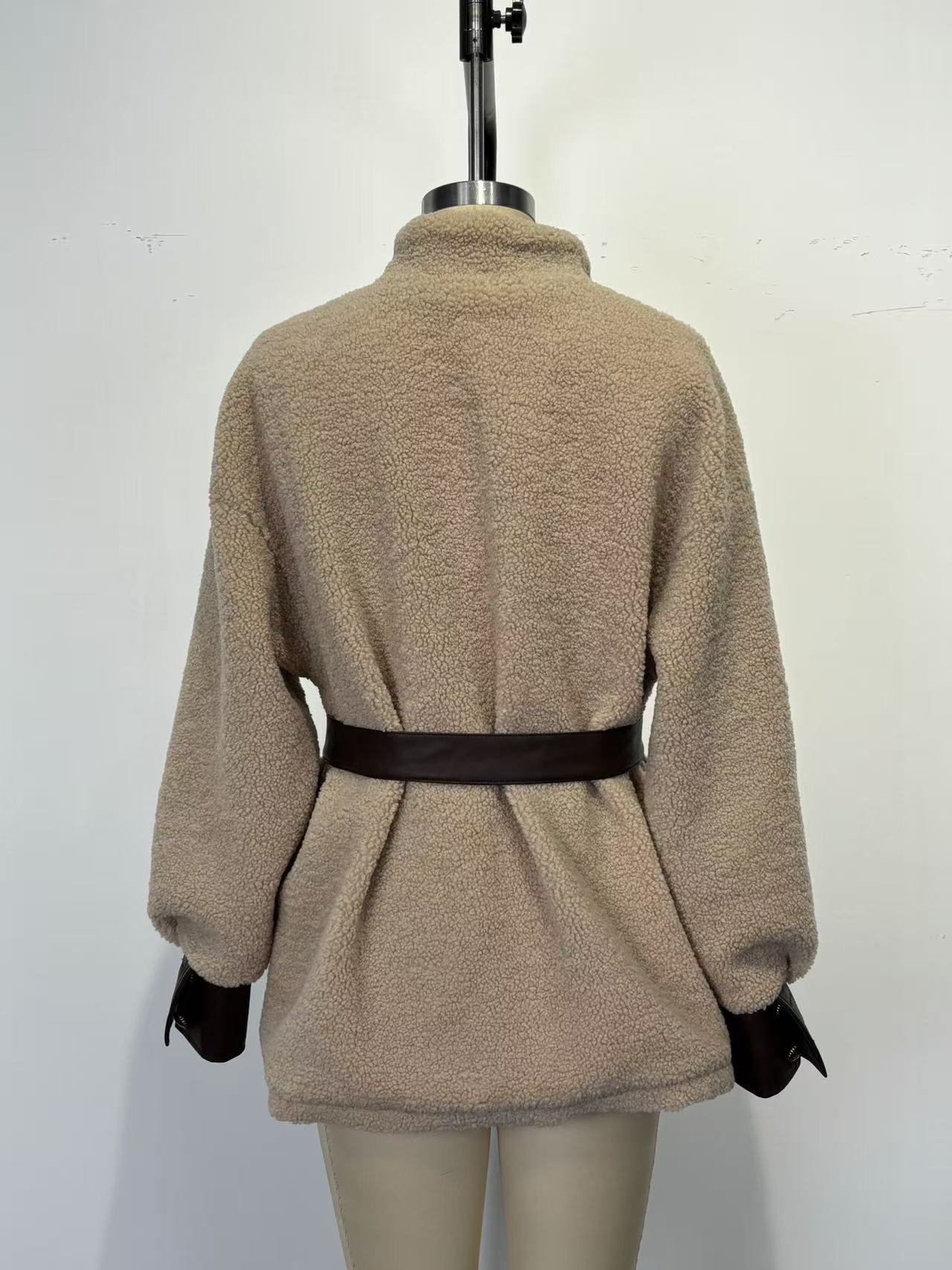 Women's Belted Sherpa Jacket with Faux Leather Trim 038d9862 400d 46a3 a18d f873d516616e