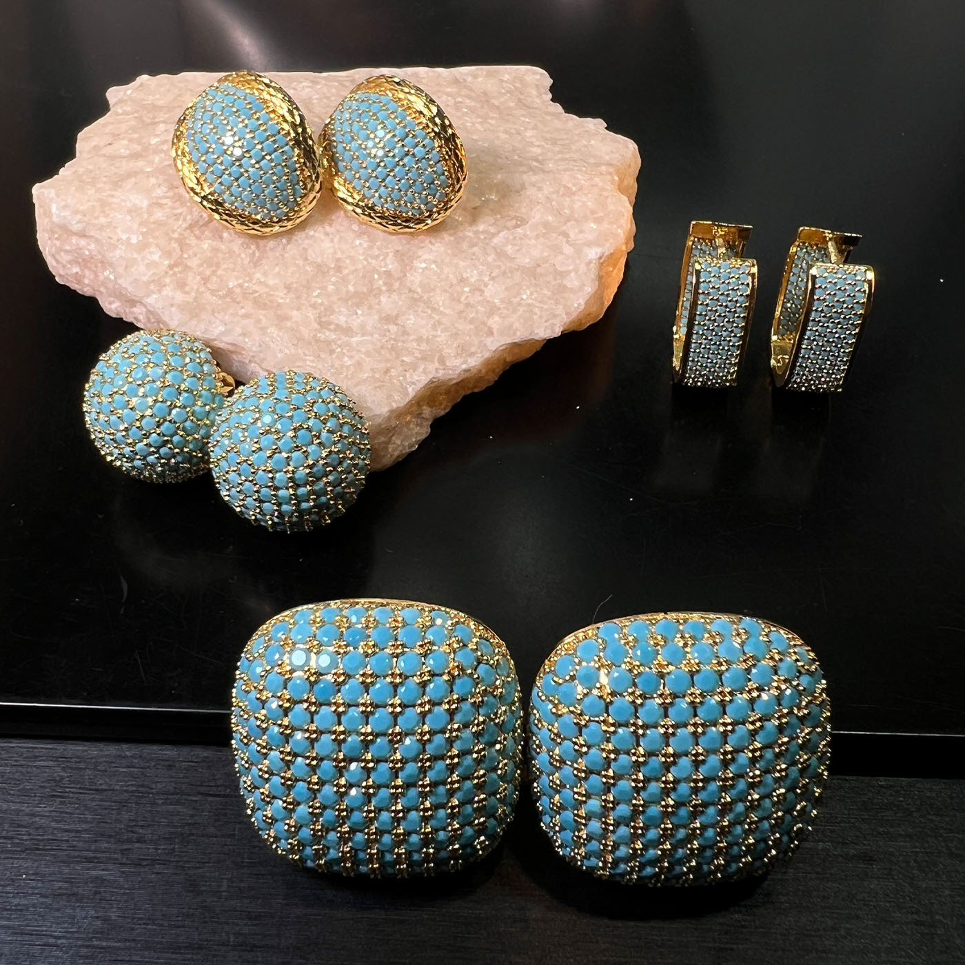 Turquoise Micro-Inlaid French-Style Earrings for Women