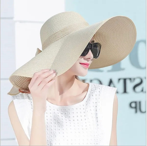 Hat Female Summer Tide Straw Hat Foldable Beach Hat Sun Hat Sun Protection Beige - Shop at LoveMi