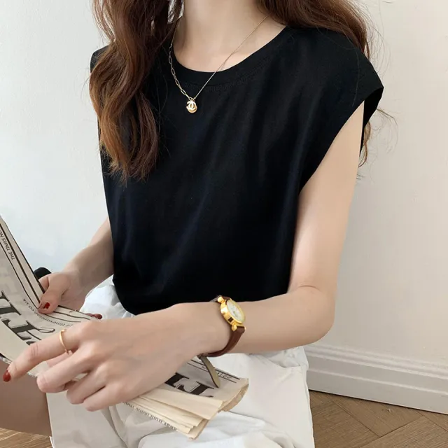 Fashion Black Vest T shirt Top Outer Wear Ins Black - Shop at LoveMi