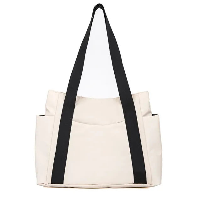 New Japanese Style Solid Color Tote Bag Shoulder Bag Casual Simple Canvas Handbag Beige - Shop at LoveMi