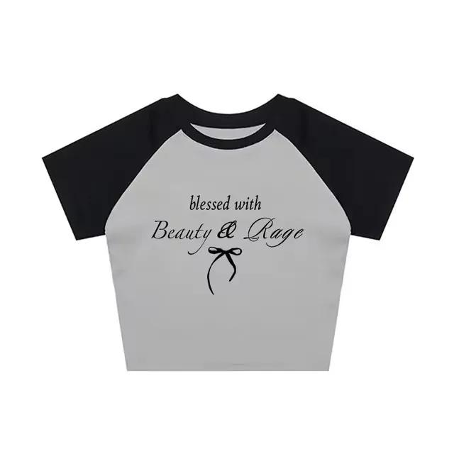 Sexy Navel T shirt Letter Print Casual All matching Tops Black And Gray - Shop at LoveMi