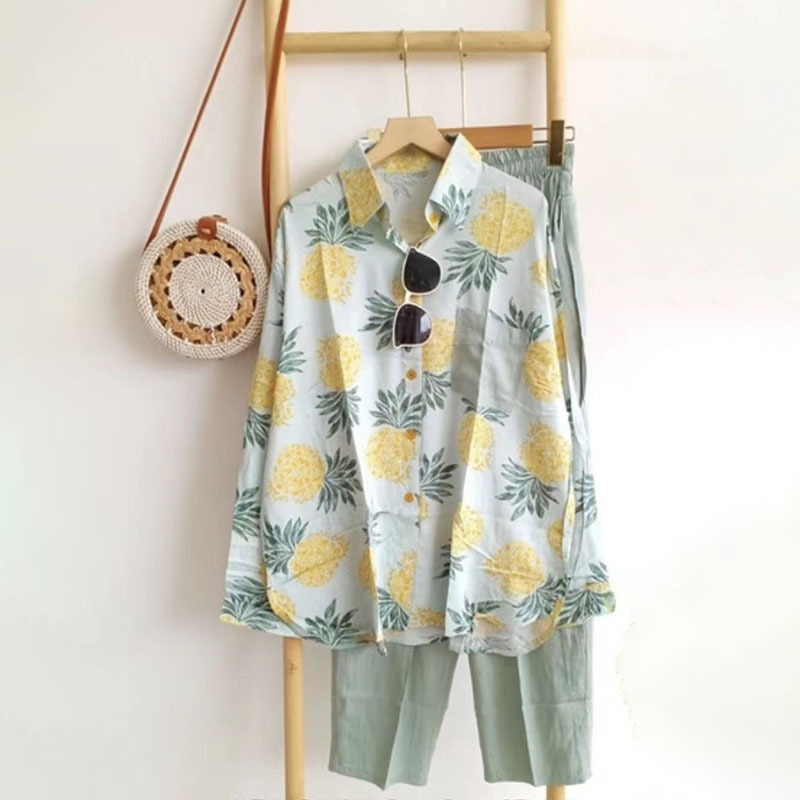 Oversized Loose-fitting Pattern Print Lapel Cardigan Suit - Image 8