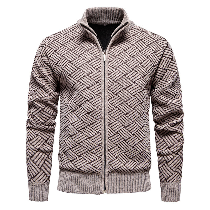 Warm Thickened Knit Zipper Stand Collar Men’s Cardigan Sweater Warm Thickened Knit Zipper Stand Collar Men’s Cardigan Sweater