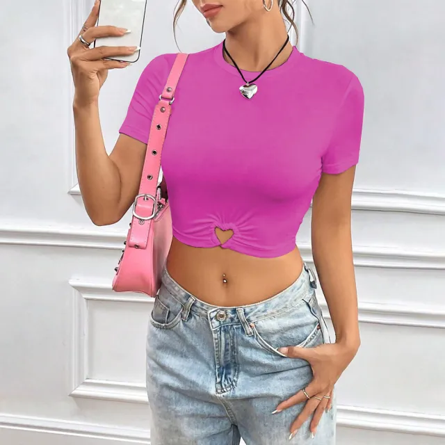 Love Heart Ring Round Neck Short Sleeve Crop Sexy Fashion T shirt Red - Shop at LoveMi
