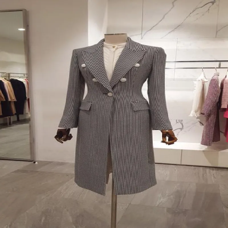 High-end Trench Coat Women's Autumn Style - Houndstooth-3Xl