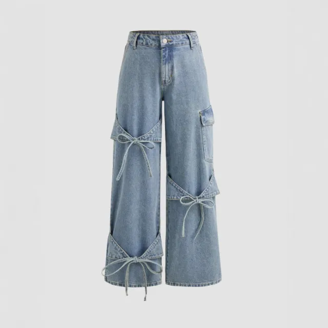 Women's Fashionable Wide Leg Pants Loose Trousers Denim Blue - Shop at LoveMi