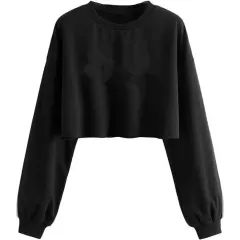 Women's Autumn And Winter New Solid Colour With Fur Loose O-neck Short Sweater - Black - View 1