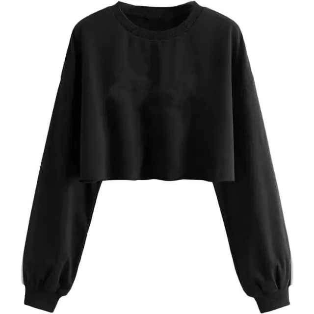 Women's Autumn And Winter New Solid Color With Fur Loose O neck Short Sweater Black - Shop at LoveMi