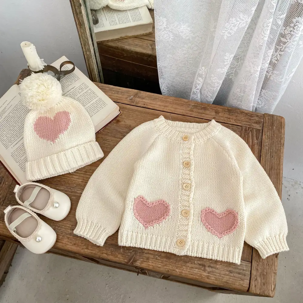 Fashionable Sweet Cardigan Hat Baby Love Kids' Sweater Wear