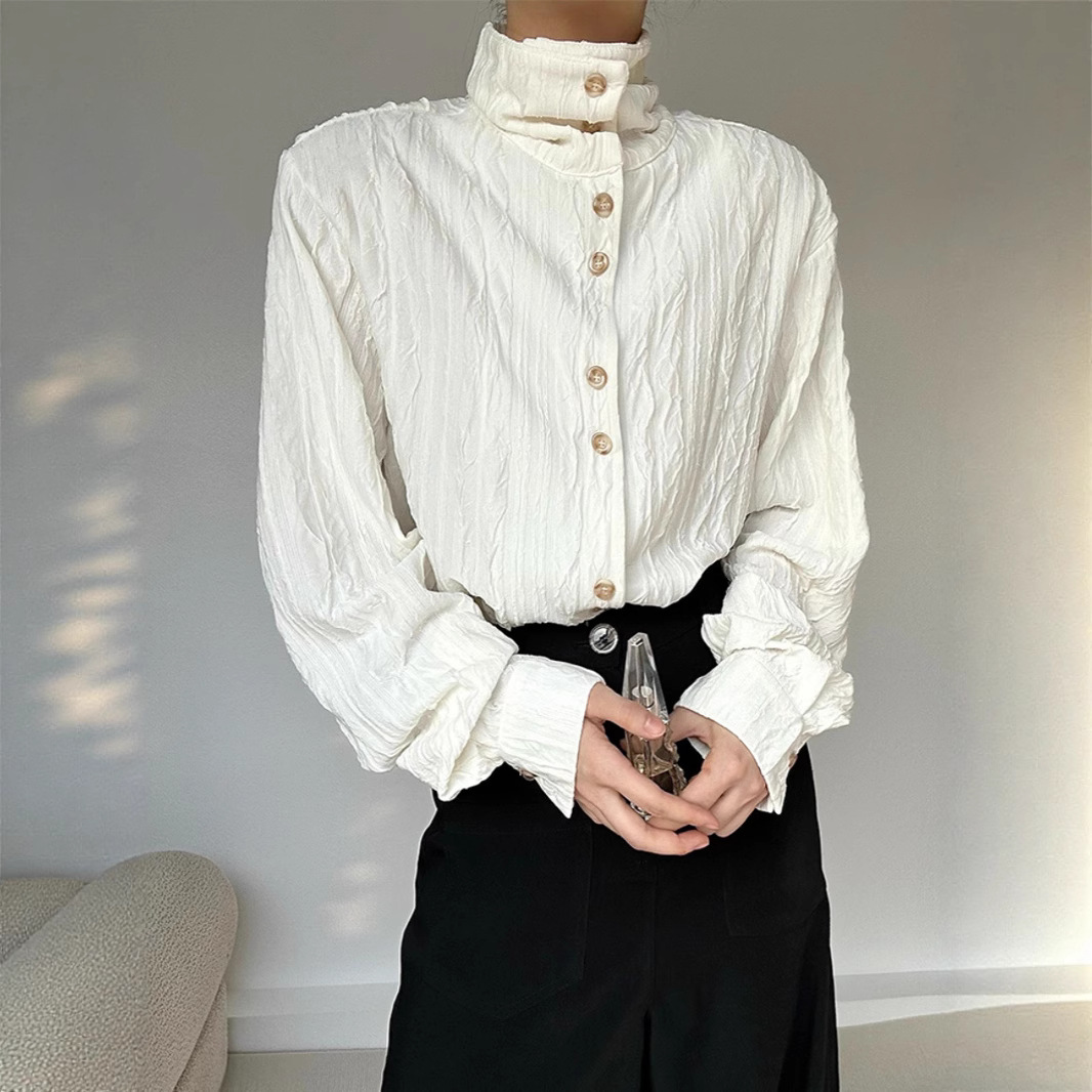 French-style Retro Stand Collar Long-sleeve Shirt For Men