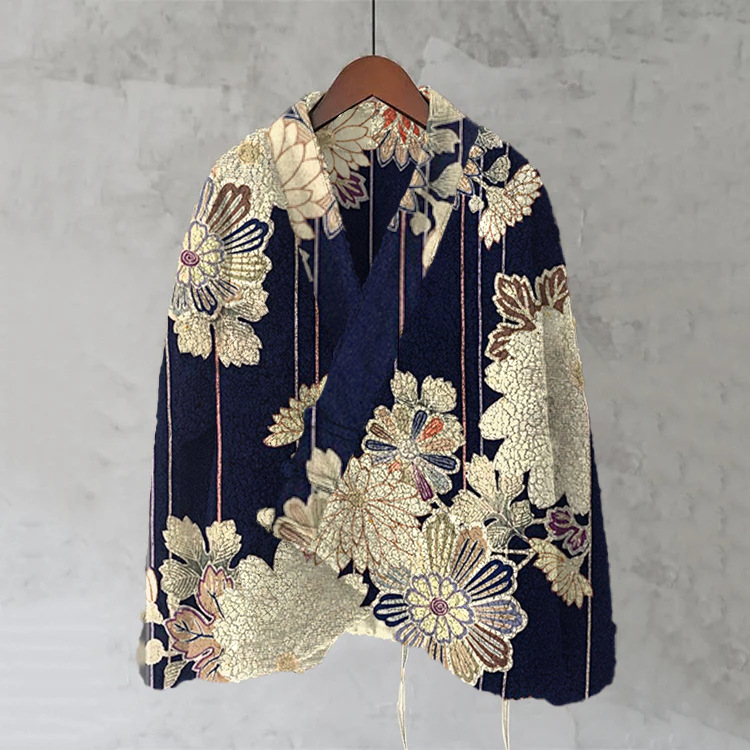 Womens Printed Kimono Cardigan Fleece Jacket Fashionable Womens Outerwear