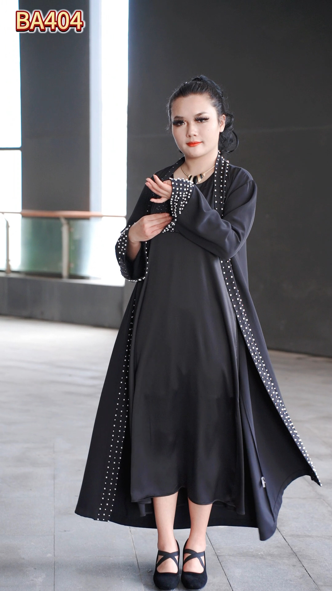 Women's Pearl Double-layer Headscarf Robe Suit