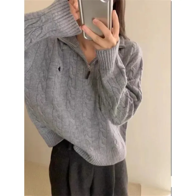 Twist Design Pure Color All matching Soft Glutinous Fashionable Long Sleeve Knitted Top Gray - Shop at LoveMi