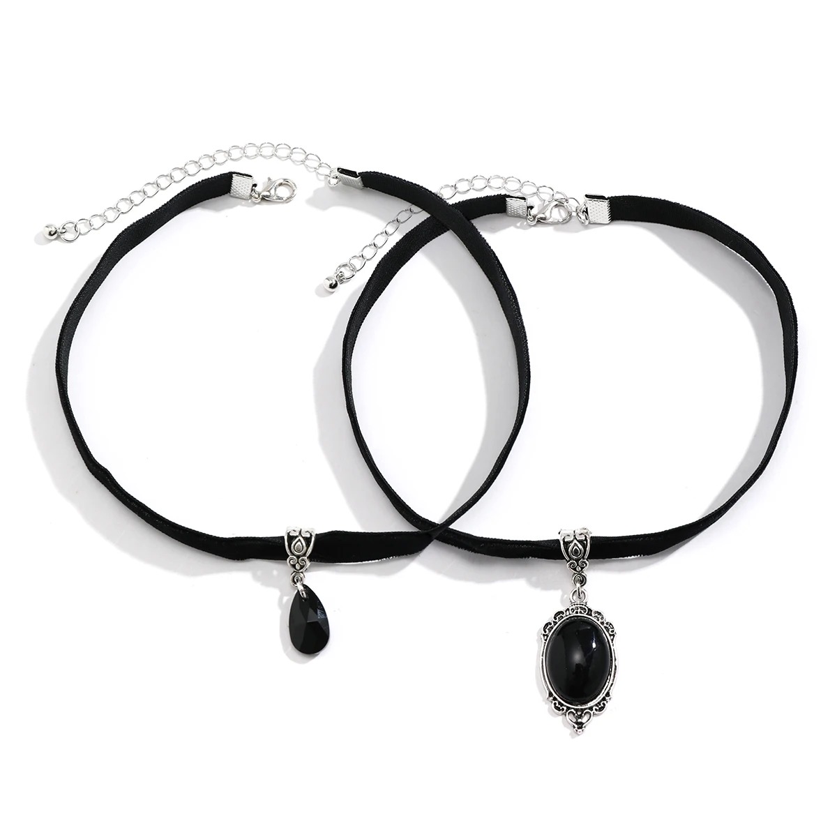 Gothic South Korea Velvet Chain Water Drop Crystal Pendant Necklace