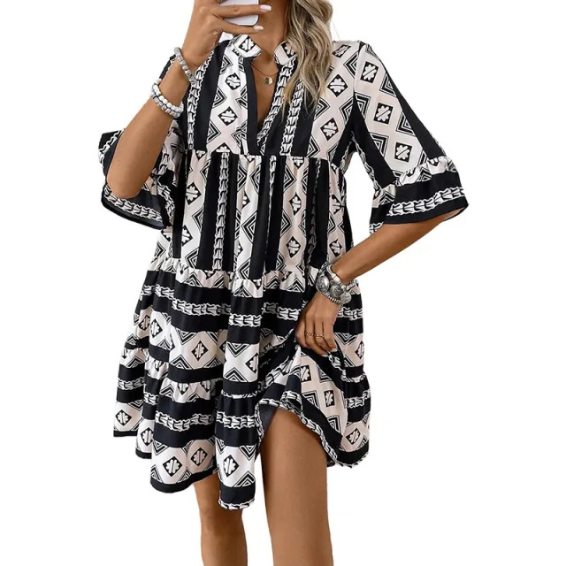 Loose High Waist Layered Short Skirt Women's Stitching Short Sleeve Dress Lc6121436 Black - Shop at LoveMi