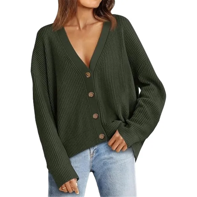 Women's Sweater Lightweight Button Cardigan No Pilling No Fading Army Green - Shop at LoveMi