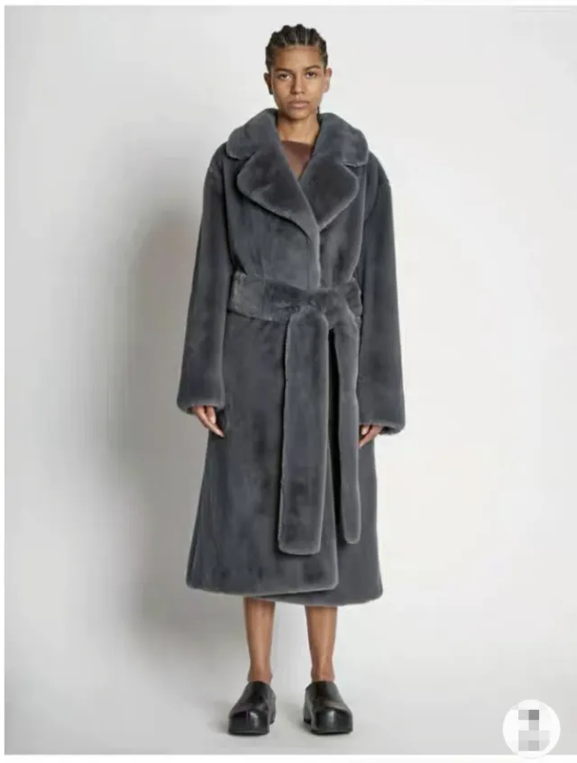 Long Rabbit Mink Fur Coat Dark Gray - Shop at LoveMi