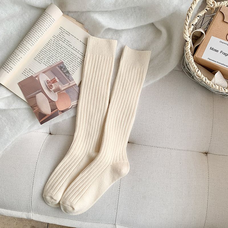 Solid-color Vertical-striped JK-style Long Socks