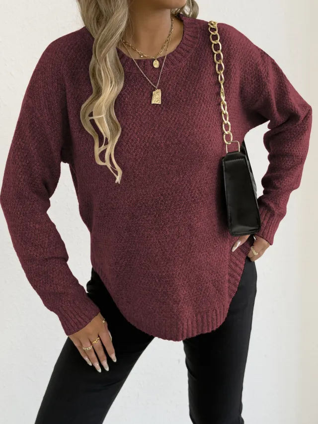 Fashion Loose Flower Velvet Women's Pullover Bottoming Sweater Wine Red - Shop at LoveMi