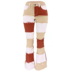 Flow Fashion Patchwork High Waist Tight Hip Horn Women's Denim Trousers - Khaki - View 1