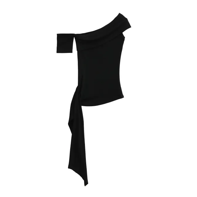 Pure Desire Ribbon Off shoulder Tube Women's Elastic Slim fit Asymmetric Top Black - Shop at LoveMi