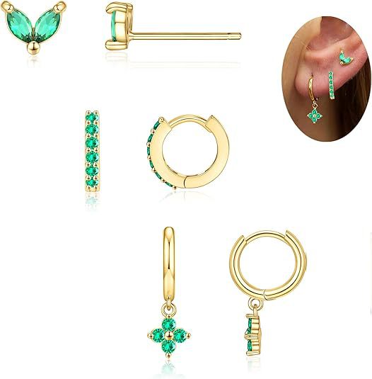 Colorful Zircon Birthstones Earrings 3 Pieces Suit