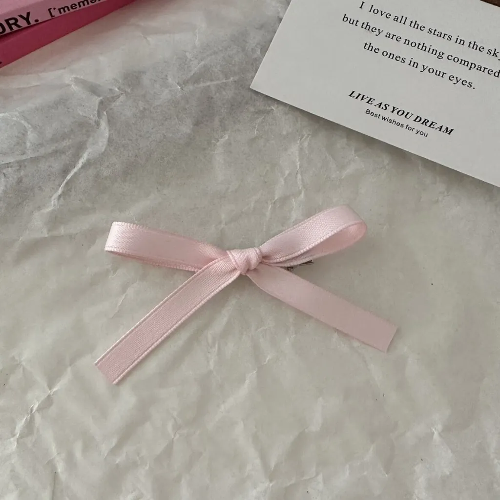 Sweet Girl Bow Ribbon Barrettes - 2 Pink