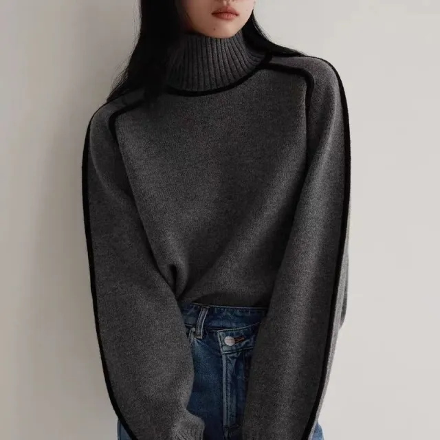 Autumn And Winter Half Turtleneck Three dimensional Casual Loose Pullover Knitted Sweater Fashion Knit Top Outerwear Gray - Shop at LoveMi