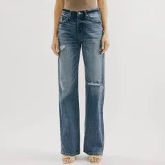 European And American Ins Retro Style High Waist Jeans Wide Leg Ripped - Blue - View 1