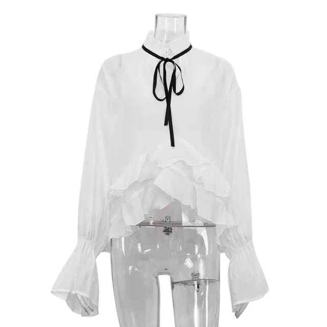 Women's Flared Sleeve Design French Style Shirt White - Shop at LoveMi