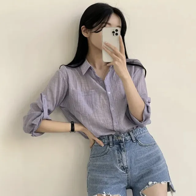 Women's Long sleeved Sun proof Lightweight Blouse Purple - Shop at LoveMi