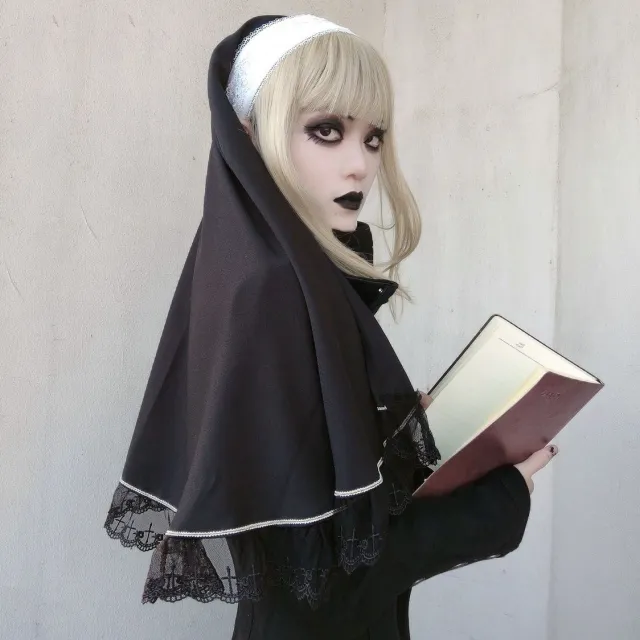 Nun Gothic Dark Lolita Accessories Elastic Band Black And White Headband Black Nun Scarf - Shop at LoveMi