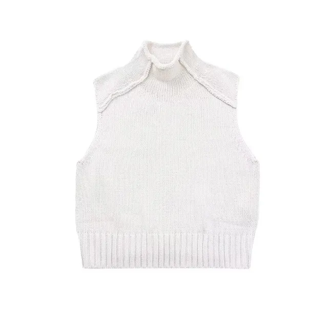 Stand Collar Pure Color All matching Stitching Decorative Knitted Vest Tan - Shop at LoveMi
